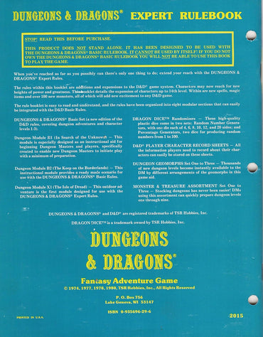 TSR D&D Book 2: Expert Rules (Paperback)