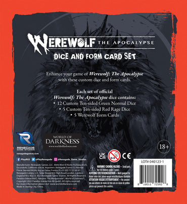 Werewolf The Apocalypse RPG: Dice & Form Card Set