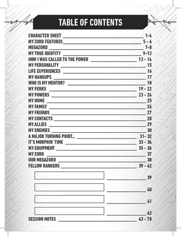 Power Rangers RPG: Character Journal